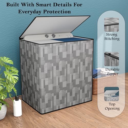 Image of Kuber Industries PVC Washing Machine Cover Semi Automatic | Semi Automatic Washing Machine Cover - Ideal for 6 kg, 6.5 kg, 7 kg | New Check Design - Grey