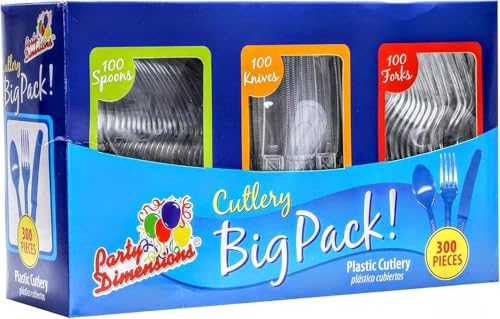 Image of Party Dimensions 3000 Count Plastic Cutlery Combo Case, Disposable Clear Plastic Silverware Utensils Set, 1000 Forks, 1000 Spoons, 1000 Knives