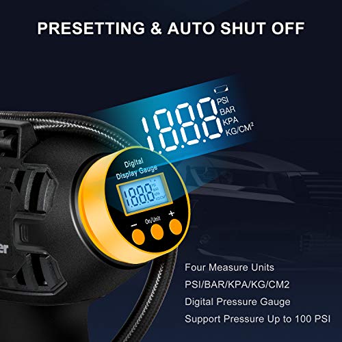 C P CHANTPOWER Tire Inflator Air Compressor, 20V Cordless Tire Pump with Digital Pressure Gauge, AUTO-Off Function, 12V Car Power Adapter for Car Tires, Bicycle, Motorcycle, Balls