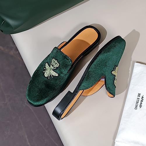 Image of FLQL Mens Shoes Luxury Velvet Gold Buckle Slip-on Penny Loafers Casual Smoking Slippers Indoor Outdoor Sandals Black Size 7-13