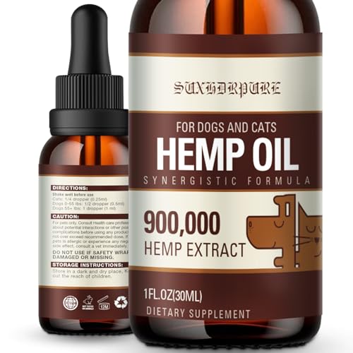 SUXHDRPURE Organic Hemp Oil for Dogs and Cats - Helps with Pain Anxiety Sleep Arthritis Seizures Stress Relief - Hip Joint Support - Pet Hemp Oil Drops Calming Treats 1-Pack
