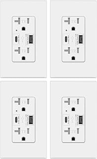 20A USB C Outlet PD 24W Power Delivery Type c Receptacle 4.8A, Receptacle in-Wall Charger with 20 Amp, 125 Volt Tamper-Resistant Outlet, White Not for laptops (USB c PD 4pack)