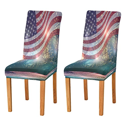 ALAZA American Flag 4th of July Independence Day Chair Covers Slipcovers for Dining Room Hotel Office Party Soft Stretch Spandex Seat Slipcover Set of 4