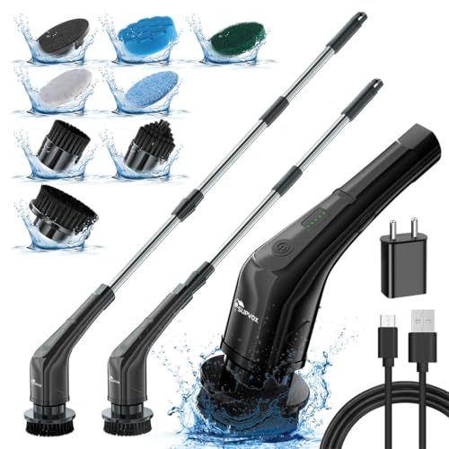 Image of Supvox Electric Spin Scrubber, Cordless Telescopic Brush, Powerful Battery