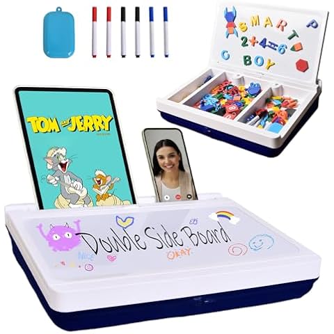 Nauttxon Lap Desk Kids with Storage Cushion Washable - Kids Lap Desk with Magnetic WhiteBoard Double-Side iPad Slot - Laptop Lap Desk Great for Kids Adults Boys Girls-White Cover