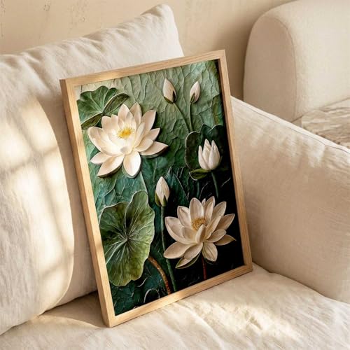 Image of kotart Aesthetic lotus Art Home Decoration Painting | Floral Paintings With Frame For Living Room Bed Room Hotel Wall Decor Digital Reprint (19x25 inch)