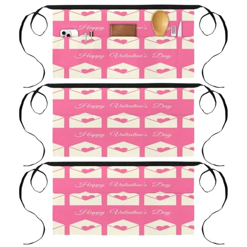 Lot de 3 tabliers courts avec 3 poches multicolores pour la cuisine et le service