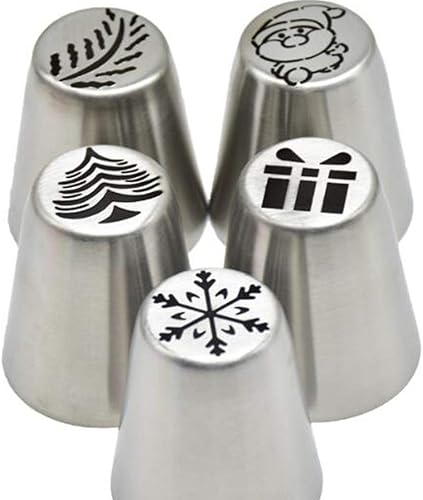Miniatura 8 de UPKOCH Juego de 5 puntas de ribetes de copo de nieve Puntas de tuberías rusas de acero inoxidable para galletas navideñas, cupcakes, decoración de