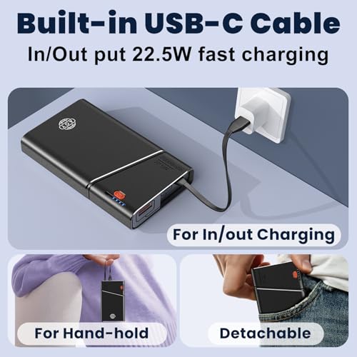 Kesguar 20000mAh Portable Charger 22.5W PD Fast Charging Power Bank with Built-in Cable - image 6