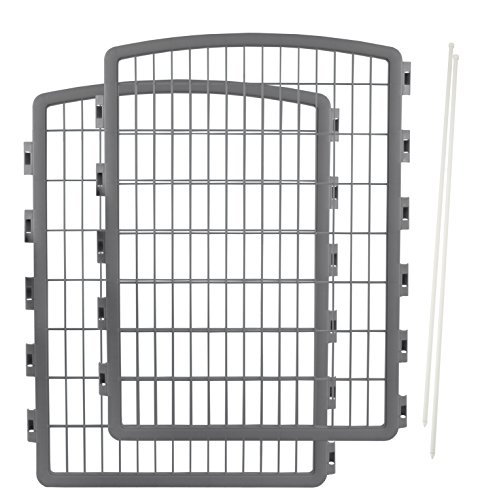 IRIS USA 34'' Pet Playpen 2 Panel Add-On with Connecting Rods, Dog Playpen, Small Medium Large Dogs, Heavy-Duty Molded Plastic, Rust-Free, Non-Skid Rubber Feet, Easy Assemble, Customizable, Gray
