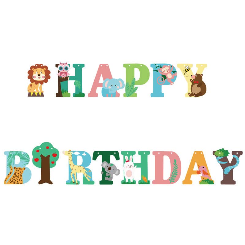 Norinoya Animal Happy Birthday Banner,Birthday Bunting,Birthday Party Supplies Decorations,Perfect for Indoor Outdoor Kids' Party Banners - Image 3