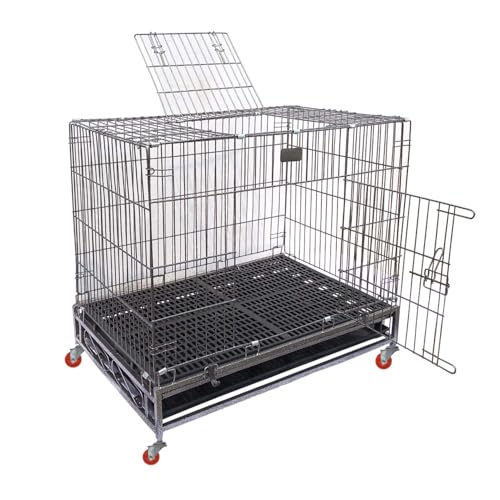 Image of Double Door Metal Wire Dog Cage with Wheels, Dog Crate, Kennel Crate Dog Cage for Dogs with Removable Tray - 36 Inch (36 Inch - Black)