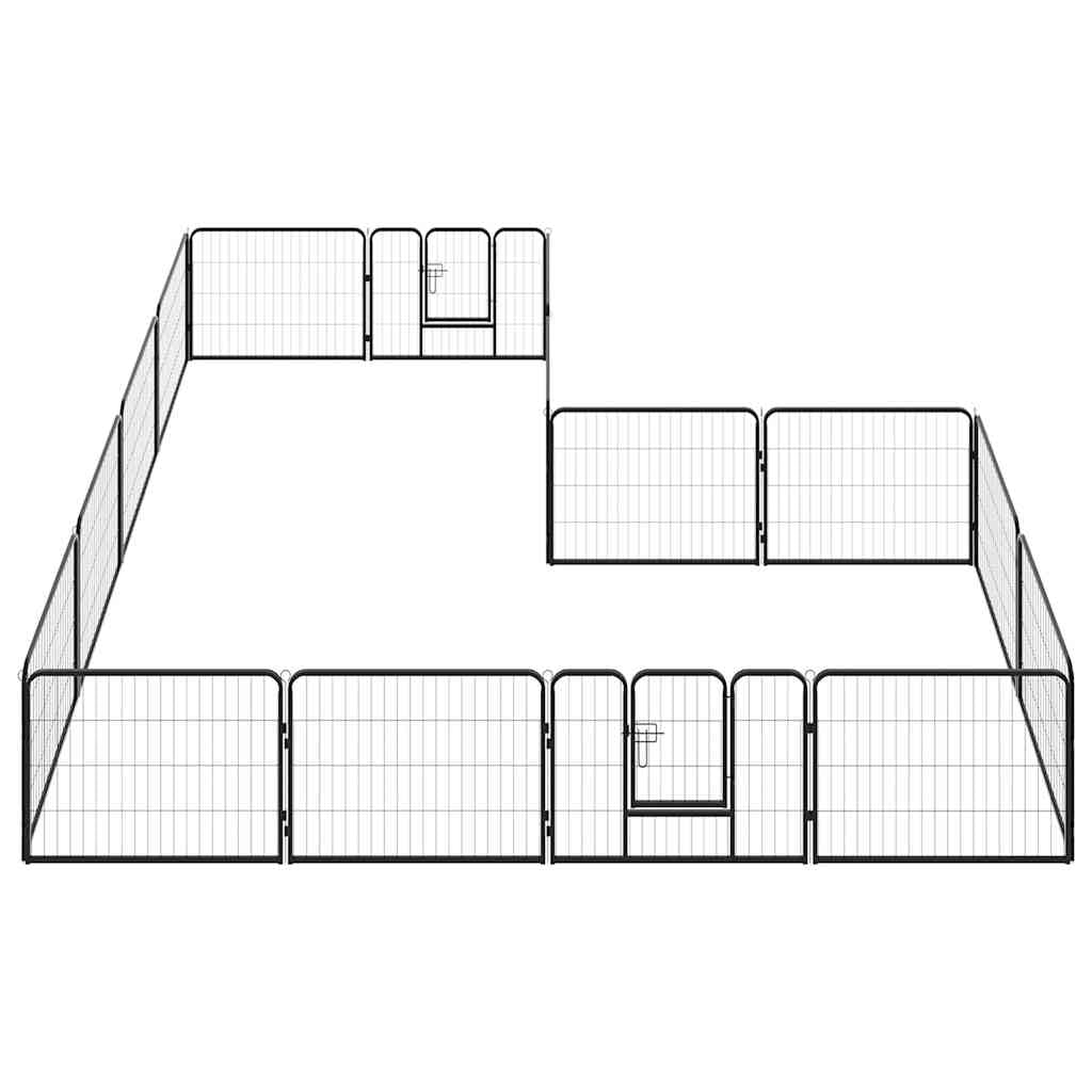 Box per Cani 16 Pannelli Acciaio 60x80 cm Nero | 2 Porte a Battente con Chiavistelli, Pali da Terra Inclusi, Uso Esterno e Interno