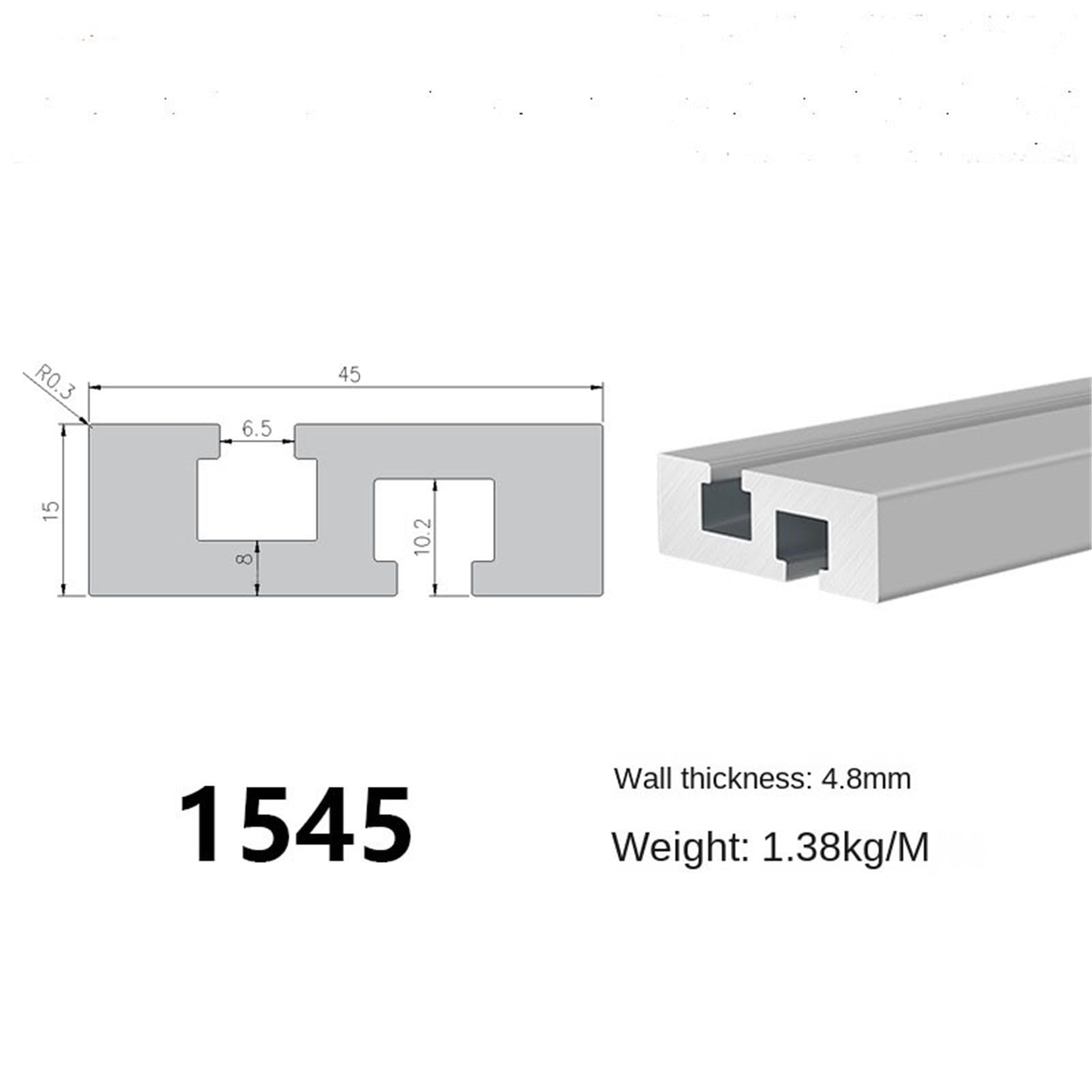 1545 Profili industriali Binario in alluminio estruso anodizzato argento Doppie fessure Sile 15x45mm Telaio di montaggio Telaio fai da te Bordo supporto(800mm)