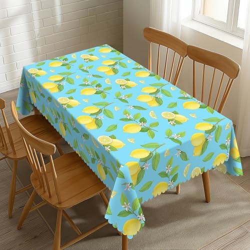SENYOUMI Yellow Lemons Tablecloth Vintage Lemon Floral Table Cloth Watercolor