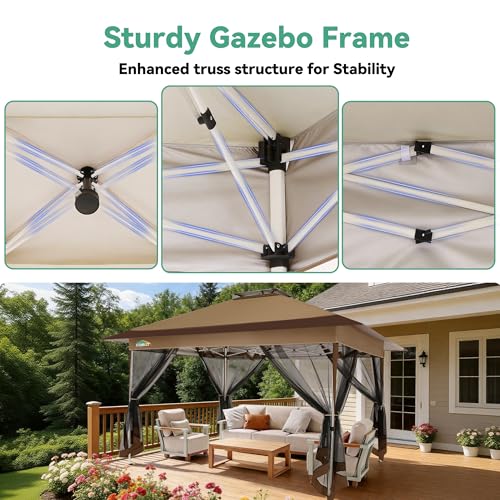 Image of COBIZI 10x15 FT Pop up Gazebo on Clearance - Outdoor pop up Heavy Duty Canopy Tent,carpas para Patio,Screen Tents with Portable Carry Bag, Patio Gazebos for Camping, Garden, Deck, Backyard, Brown