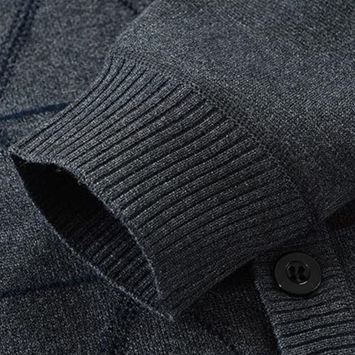 Mens Crew Neck Cardigan Sweater Simple Casual Button Up Padded Tops Coat Plus Fleece Plaid Sweaters with Pockets4