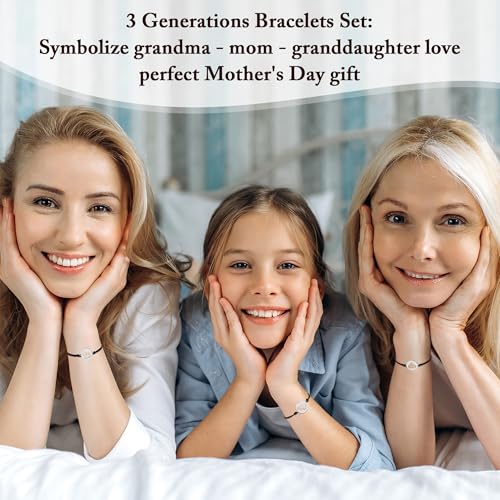 3 Generations Heart Bracelet Set,Grandmother Mother Daughter Bracelets Set Matching Jewelry,Mothers Day Gifts Christmas Jewelry Gift for Grandma Mom Daughter2