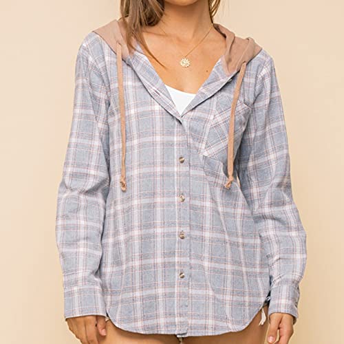 Zldhxyf Dames geruite capuchonjas hemd casual lange mouwen sweatjas cardigan hemdblouse hemdjas vintage Y2K boyfriend meisje jas met capuchon dunne mantel outwear outing stijl - Image 3