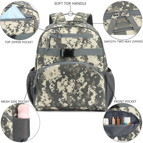 FlowFly Kids Backpack for Toddler Boys Girls, Simple Lightweight Bookbag for Daycare Kindergarten Elementary School Travel, Small Modern Bag (Medium 15''), Digital Camo4