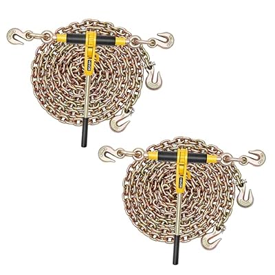 VEVOR Cadena Tensora con Trinquete, Juego de 2, Capacidad 3629 kg con Cadena 8 mm x 3,9 m Compatible 8 a 10 mm, Tensor de Cadena con Trinquete y Ganchos Ajustables para Amarre de Carga Camión Remolque