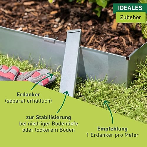 Windhager Rasenkantenband verzinkt, Raseneinfassung, Beeteinfassung, Beetbegrenzung, Mähkante, Rasen-Abgrenzung, flexibel, 5m x 15cm, 07458