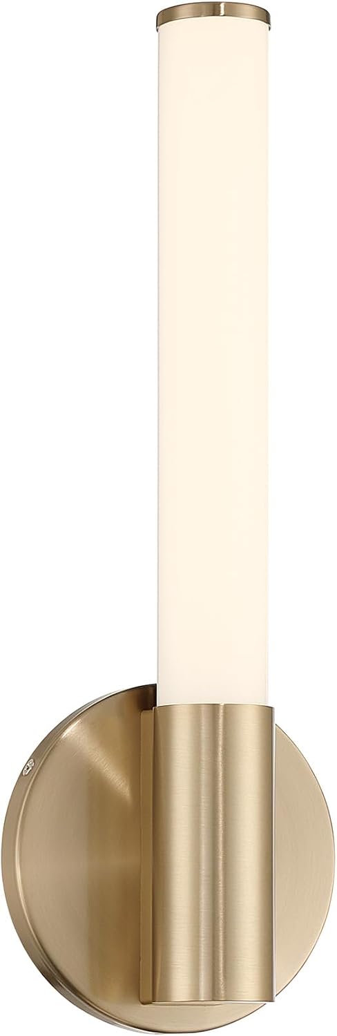 Savoy Lighting Assets 8-9999-14-BR Connor Mini Tube Bathroom Vanity Wall Light, Integrated LED 16 Watt, 15" H x 5" W, Brass