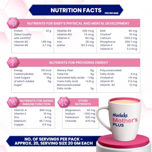 Image of Horlicks Mother's Plus Vanilla Health Drink 500 g Refill Pack|| For Pregnancy & Lactation with Proteins for Healthy Birth Weight - No Added Sugar