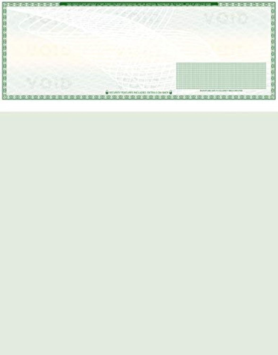 Photo 1 of 100 Blank Check Stock - Check on Top Art Deco- Paper Weight # 70"High Security" Check Paper Green Art Deco
