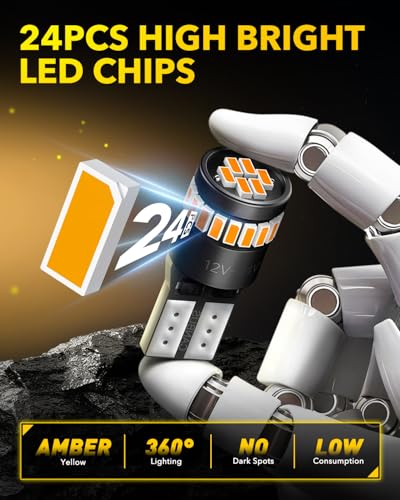 Image of AUXITO 194 LED Bulb Amber Yellow Canbus Error Free, 168 175 2825 W5W T10 LED Replacement Light Kit for Car Interior Map Dome Trunk Exterior Marker License Plate Parking Lights, Pack of 2