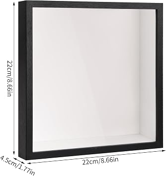 3D Shadow Box, Deep Picture Frame Display Box for Wall and Tabletop, Wooden Deep Box Frame for Medal Flower Memorabilia Tickets Crafts (Black 22x22cm)