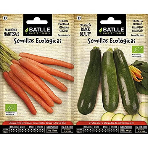 Semillas Ecológicas Hortícolas - Zanahoria Nantesa 5 - ECO - Batlle & Calabacín Black Beauty - ECO