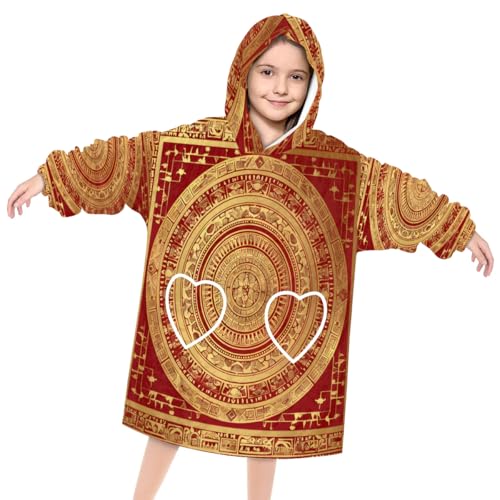 Wearable Blanket Hoodie for Kids, Imperial Aztec Fleece Sweatshirt Blanket Oversized Blanket Sweatshirt with Pocket Flannel Warm Hooded Blanket 6-10 Year Old Girl Boy Gift, One Size