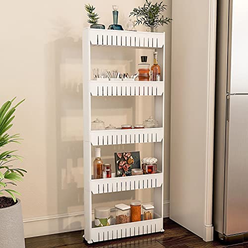 Livhome 5 Tier Slim Slide Out Kitchen Trolley, Storage Shelf, Moving Wall Cabinets Tower Holder Rack on Wheels, Rolling Storage Unit Cart for Kitchen, Bathroom, Laundry - Image 2