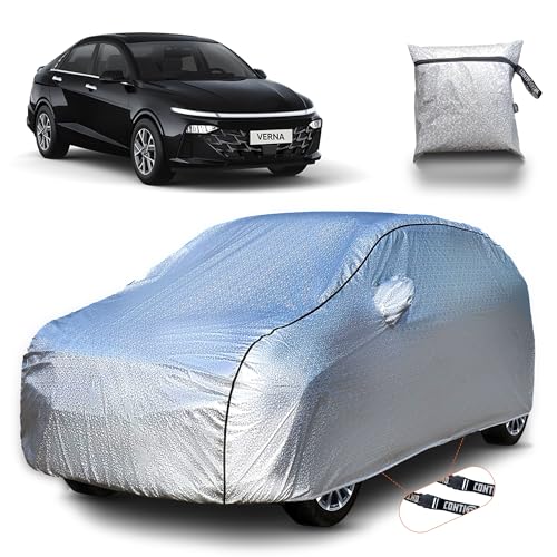 Image of Continental [SilverGuard] Dual Belts Extra Protection Hyundai Verna Car Cover (2023-2026) Build with Triple Stitched,Waterproof & Dustproof Car Cover for Verna (Metallic Silver).