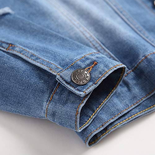 Chunyemen Mens Ripped Jeans Jacket Fashion Slim Denim Jacket For Men (Light Blue 1809, Small) #TOP6