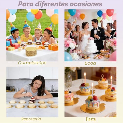 Miniatura 5 de Honzuen 100 Piezas Mini Tablero Redondo Para Pasteles, Tablero Para Pasteles De Mousse Bandeja De Exhibición De Postres, Base De Pastel De Cartón Desechable Para Cumpleaños Y Bodas 8 Cm Oro
