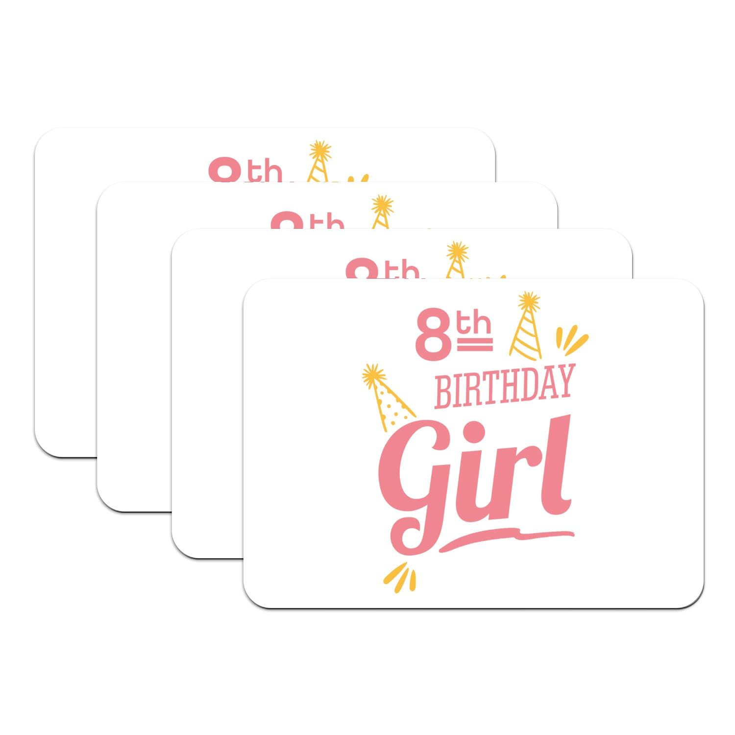 Sets de table grand format 39,5x28,5cm caoutchouc blanc 8th birthday girl party gift x4