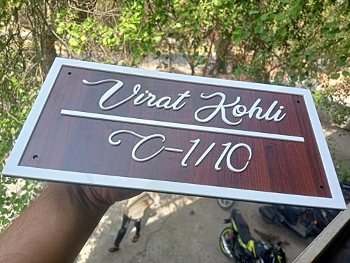 Image of Personalized Craft Wood Luxury Door Name Plates for Home Entrance (15x30 Cm) with 3D Embossed Letters- Ideal for Home & Office Entrances With Stainless Steel Screws || Door name plates (WoodWhite)