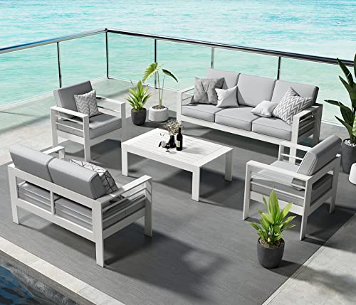 Layinsun Outdoor Aluminum Furniture Set, 5 Pieces Patio Sectional Conversation Chat Sofa Modern Seating Set With Coffee Table #TOP5