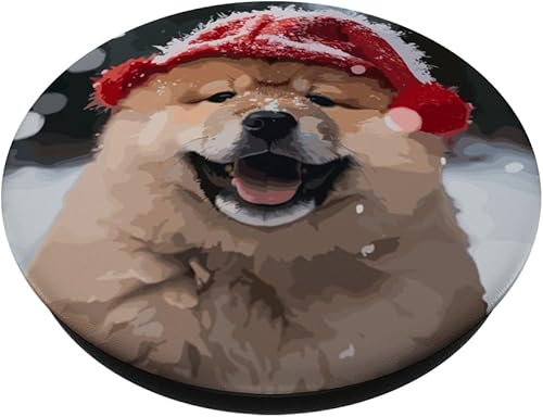 Miniatura 2 de Chow Chow Puppy Dog Playing In Snow Christmas PopSockets Standard PopGrip