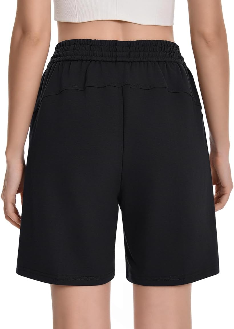 Womens Athletic Sweat Shorts Drawstring High Waisted Short Baggy Lounge Cotton Long Bermuda Shorts with Pockets - Image 4