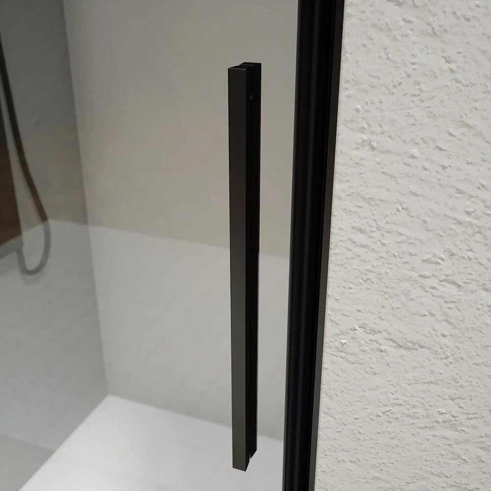 Elba - Puerta de ducha de 80 cm con apertura batiente con perfiles negro mate y cristal de 6 mm transparente de altura 195