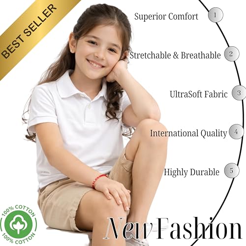 Image of Kids Girls Polo T-Shirt | Half Sleeves | 100% Organic Cotton Rich Bio-Wash Fabric | Ultra Soft & Breathable | Regular Fit | Plain Solid Color Casual Wear & School Uniform