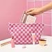 4Pcs Pink Checkered Makeup Bags, Cosmetic Toiletry Large Capacity Organizer Girly Trendy Cute Checker Zipper Pouches Purse For Storage Beauty Brushes Travel Women Aesthetic Accessories Car Essentials