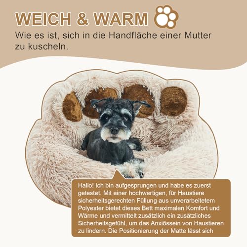 Jiupety Round Hundebett Flauschig von Pfote Form, Donut Hundebetten, Hundebett Kleine Hunde Größe 66cm, Dog Bed Bequem und Weich, Hundebettn Waschbar, Kamel