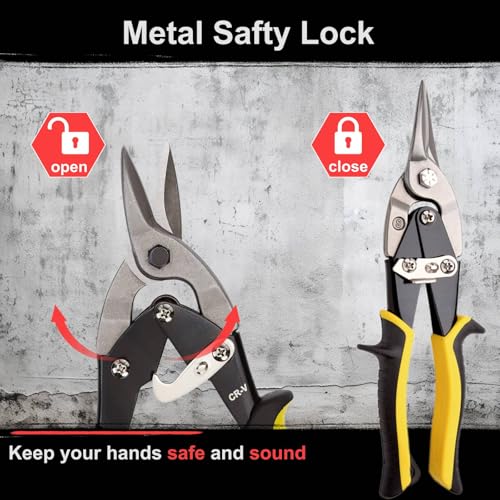 Image of Aviation Tin Snips 3-Piece,Straight Heavy Duty Tin Cutting Shears,Metal Cutters With Comfort Grips and Safety Latch