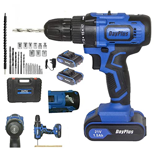 Akku-Schlagbohrschrauber 45Nm, 21V 2x1,5Ah Li-Ion Akkus, Elektro-Schraubendreher, Bohrschrauber, Schnellladegerät, Höchstgeschwindigkeit 2900 U/min, 2 Geschwindigkeiten, LED Licht