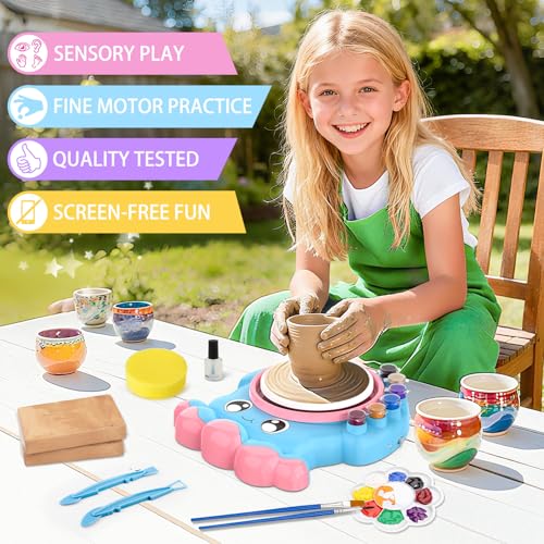 Image of Aujazyble Pottery Wheel for Kids, Complete Pottery DIY Art & Craft Kit Toy, Arts and Crafts for Kids Ages 8-12, Girls Boy Toys Birthday Halloween Christmas Gift for Kid Ages 6 7 8 9 10 11 12+, Blue