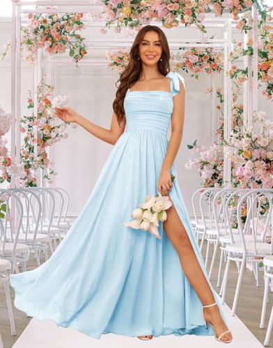 Square Neck Bridesmaid Dresses 2025 Ruched Chiffon Formal Evening Dress with Bow QA2232